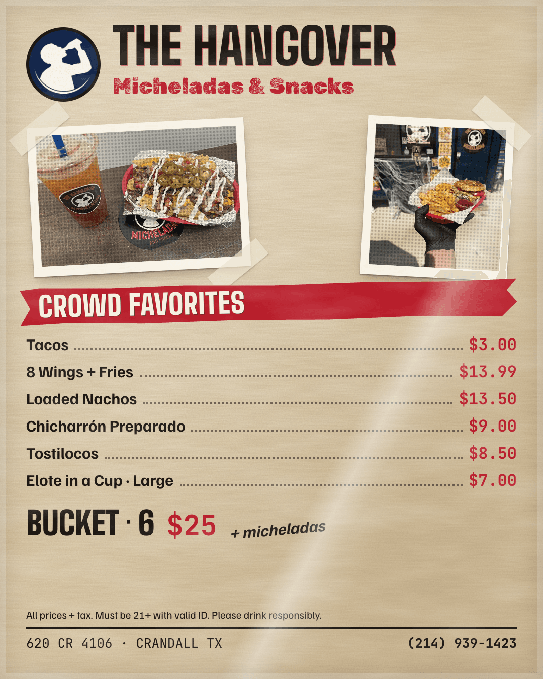 Printed menu preview